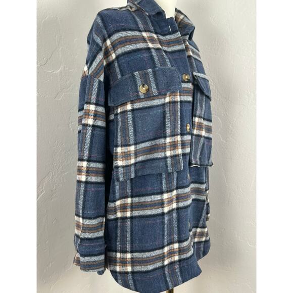 FLANNEL BLANKET JACKET Blue Plaid (Womens: Small) - Picture 3 of 11